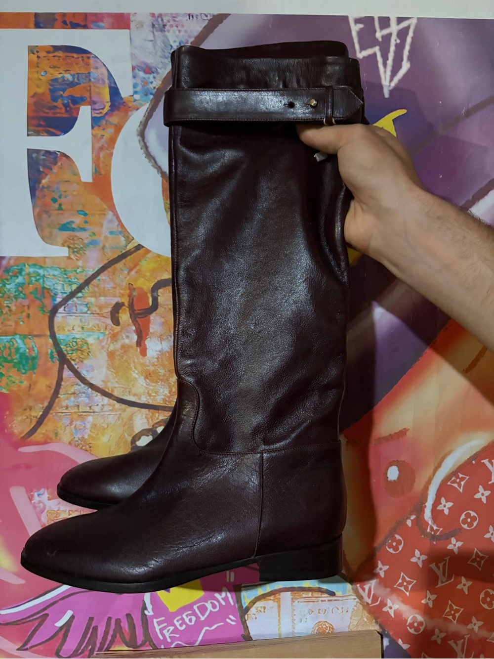 Classic Tall Leather Riding Boots in Dark Brown - Picture 2 of 11